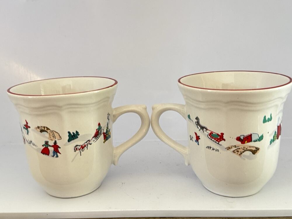 Farberware White Christmas SET Of 2 CUPS KATHERINE BABANOWSKY 1995